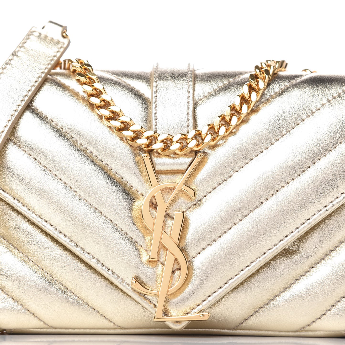 Metallic Nappa Matelasse Chevron Classic Monogram Baby Chain Bag Gold