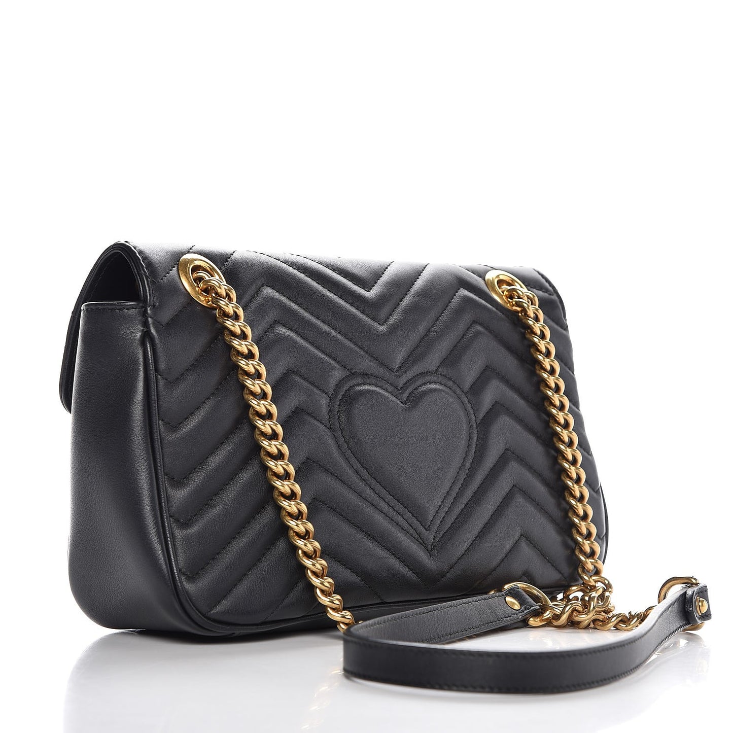GUCCI Calfskin Matelasse Small GG Marmont Shoulder Bag Black