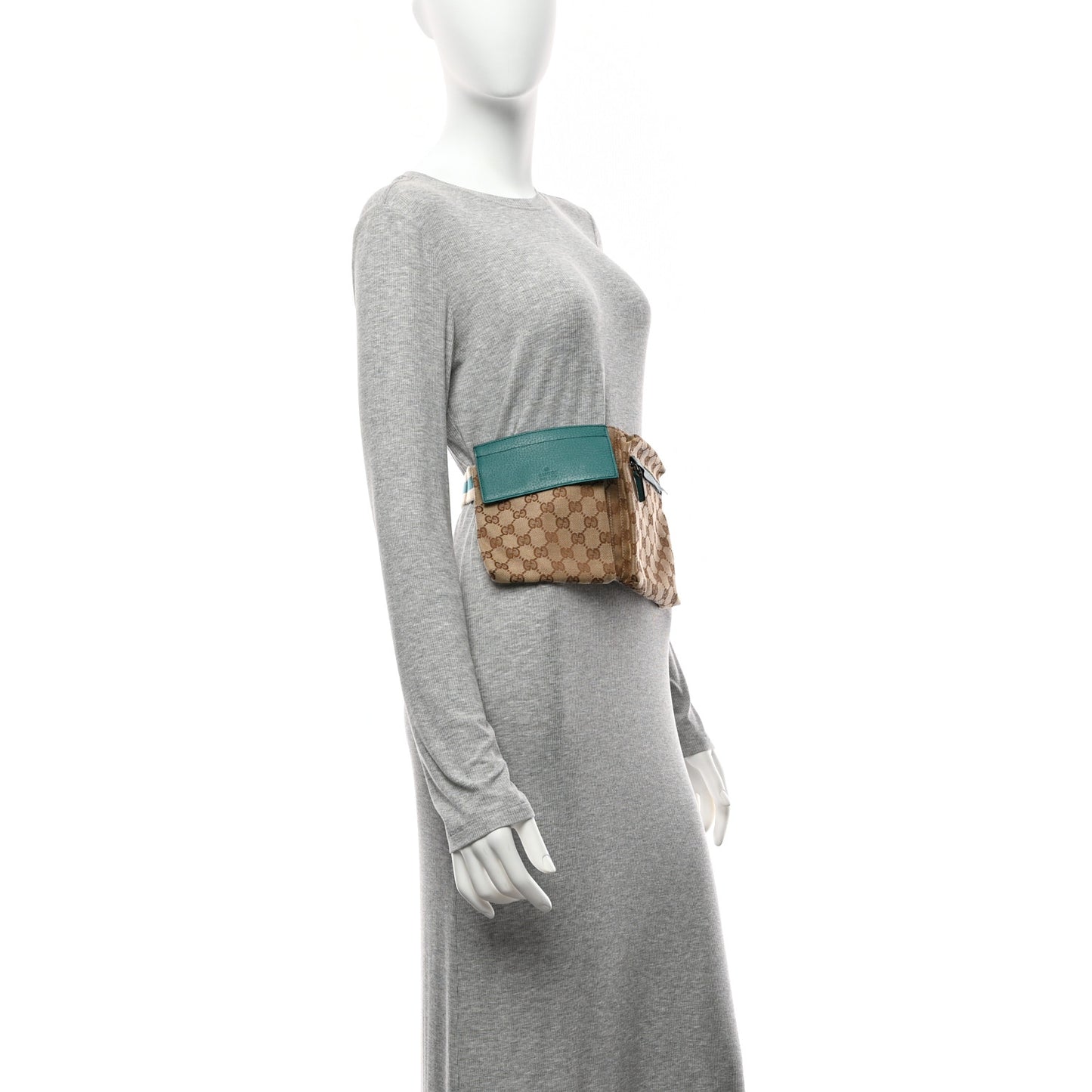GG Monogram Web Double Pocket Belt Bag Turquoise