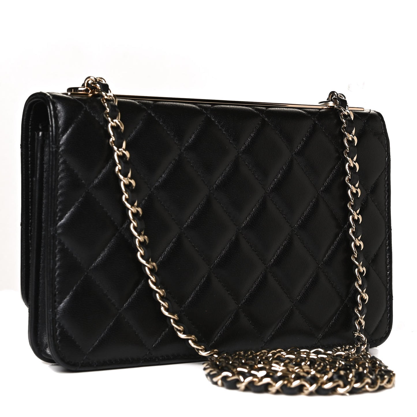 Lambskin Quilted Trendy CC Wallet On Chain WOC Black