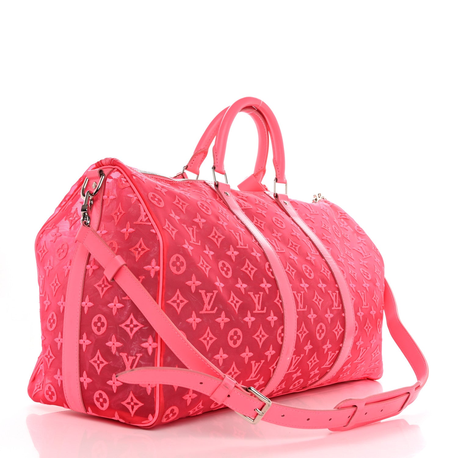 Louis Vuitton Monogram Fluo See Through Keepall Bandouliere 50 Rose 2 of 15
