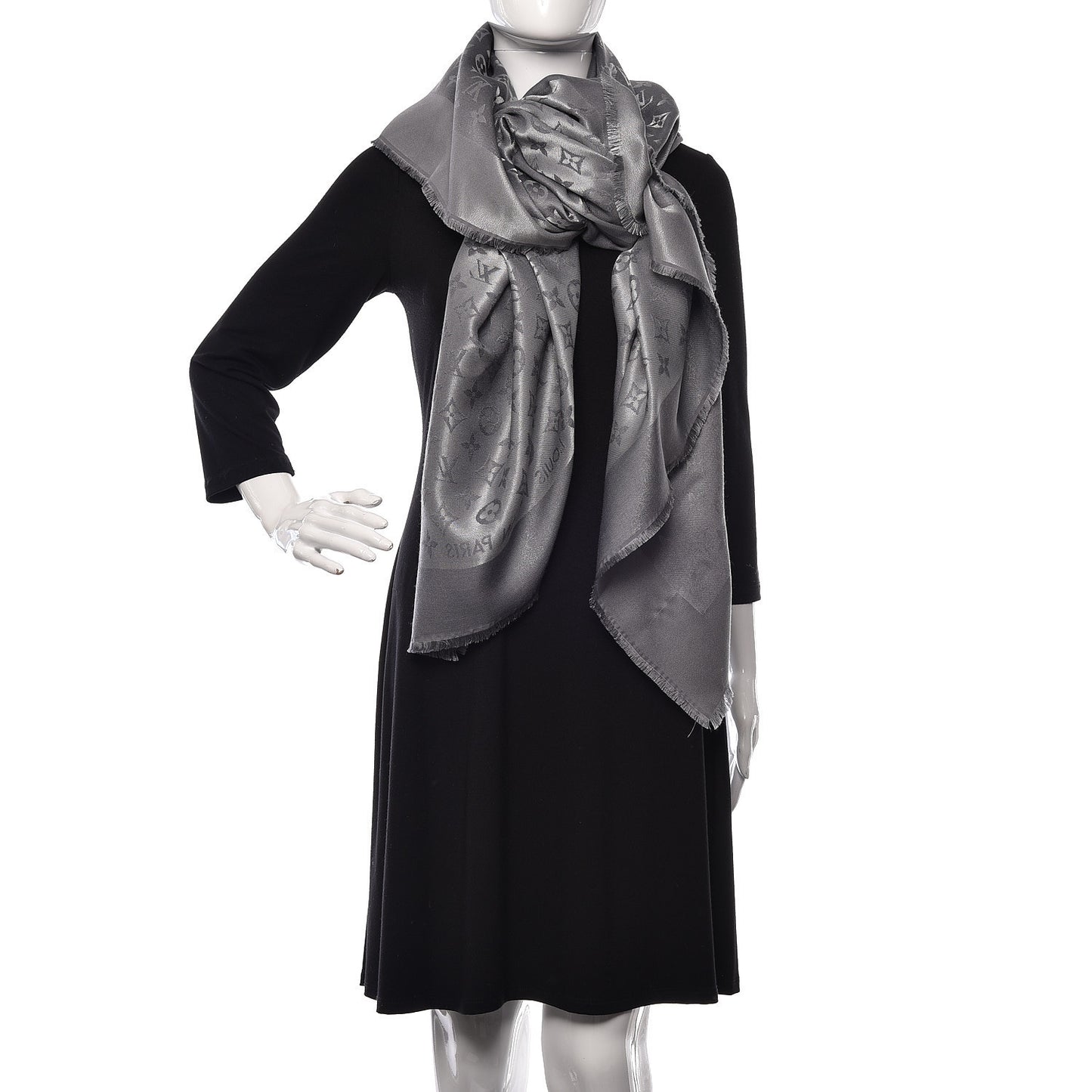 Silk Lurex Wool Monogram Shine Shawl Charcoal Grey