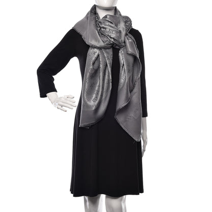 Louis Vuitton Silk Lurex Wool Monogram Shine Shawl Charcoal Grey 2 of 4