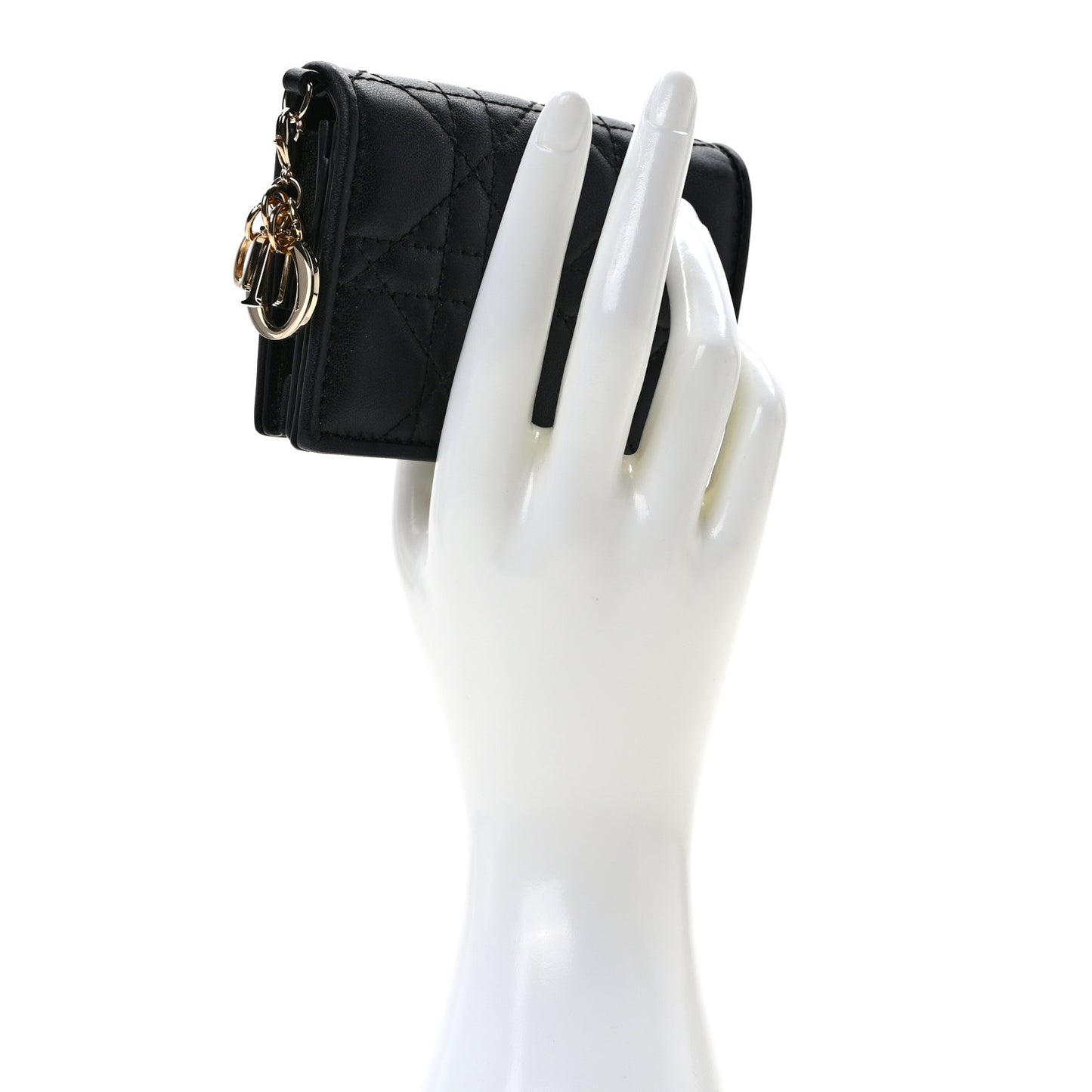 Lambskin Cannage Small Lady Dior Flap Card Holder Black
