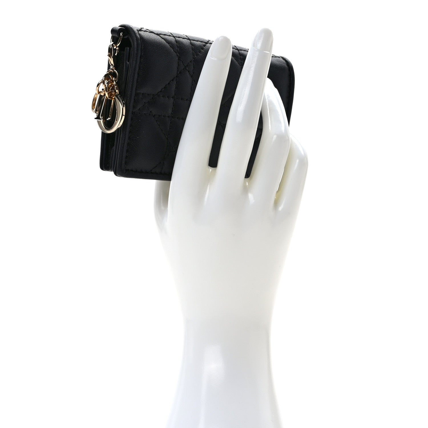 Christian Dior Lambskin Cannage Small Lady Dior Flap Card Holder Black 2 of 9