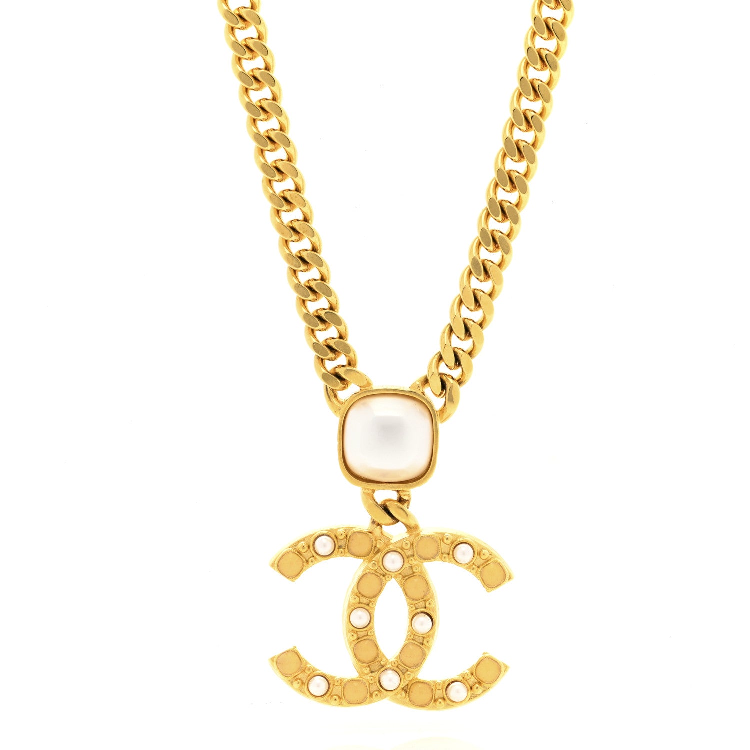 Chanel Metal Pearl CC Chain Pendant Necklace Gold 4 of 7