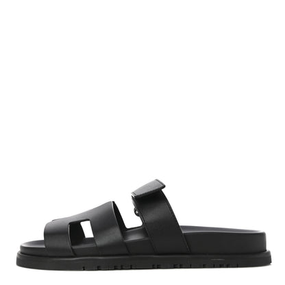 Hermes Calfskin Womens Chypre Sandals 37 Black 1 of 10