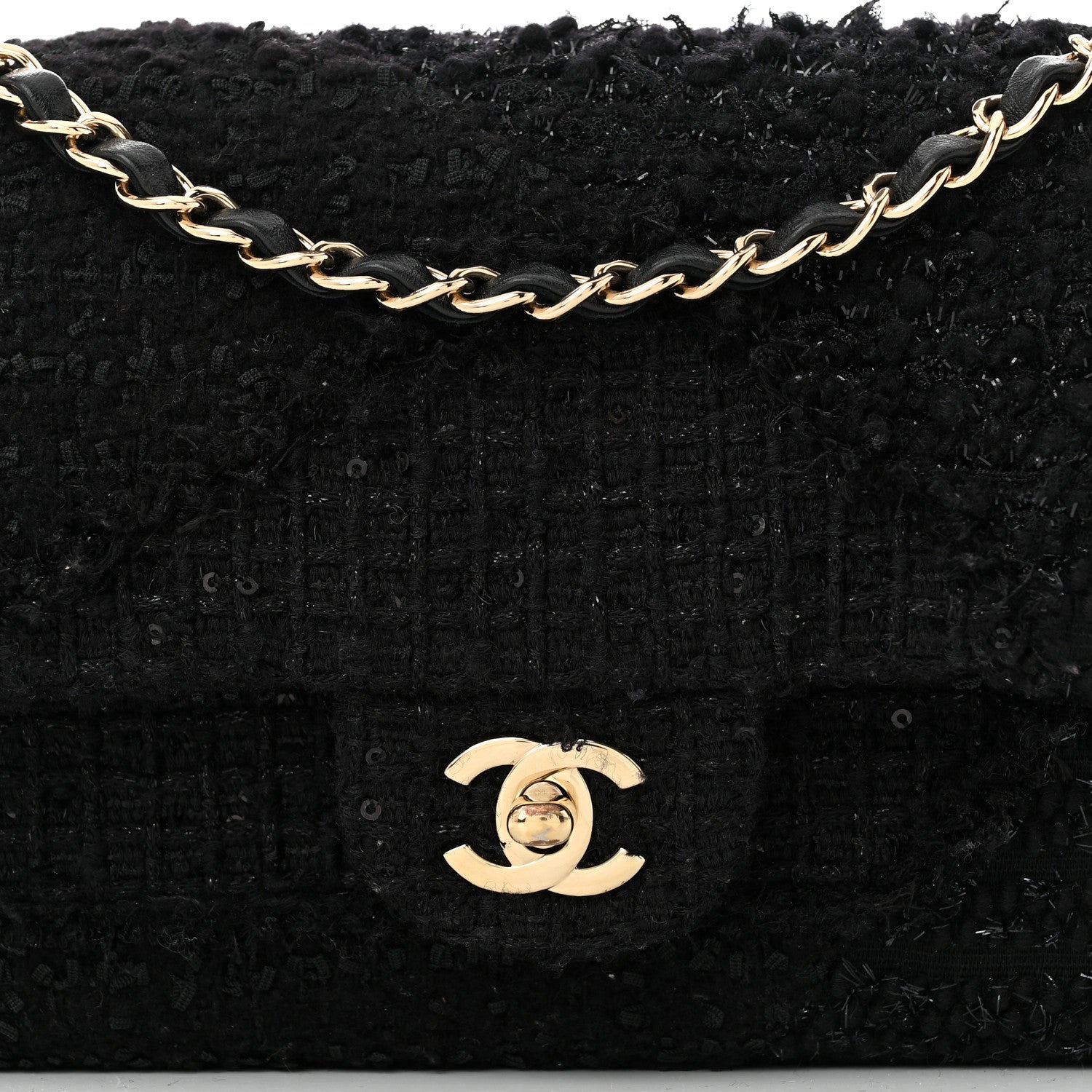 Chanel Tweed Sequin Patchwork Medium Double Flap Black 8 of 10