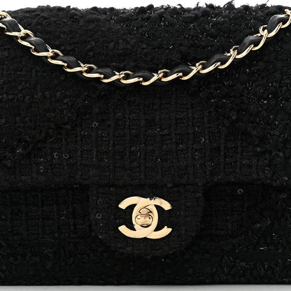 Chanel Tweed Sequin Patchwork Medium Double Flap Black 8 of 10