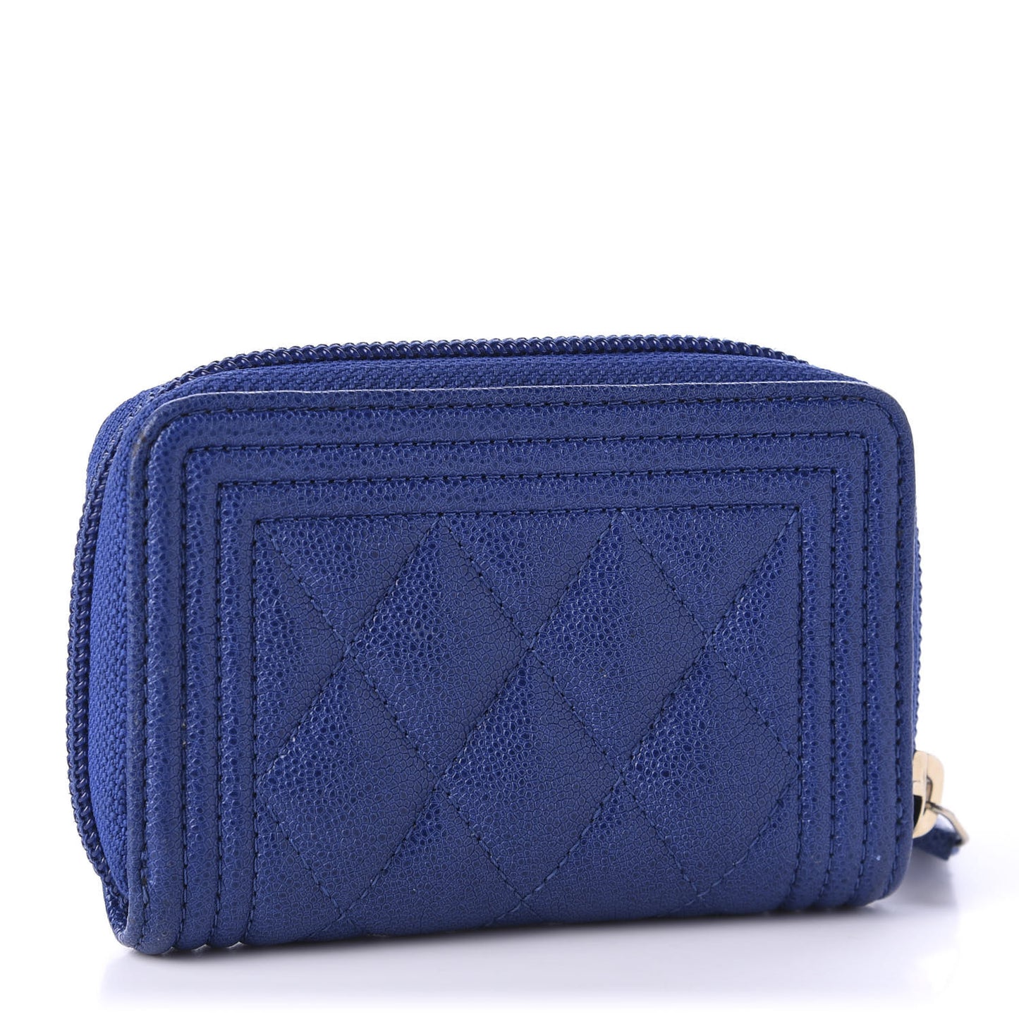Caviar Quilted Boy Zip Around Coin Purse Wallet Dark Blue