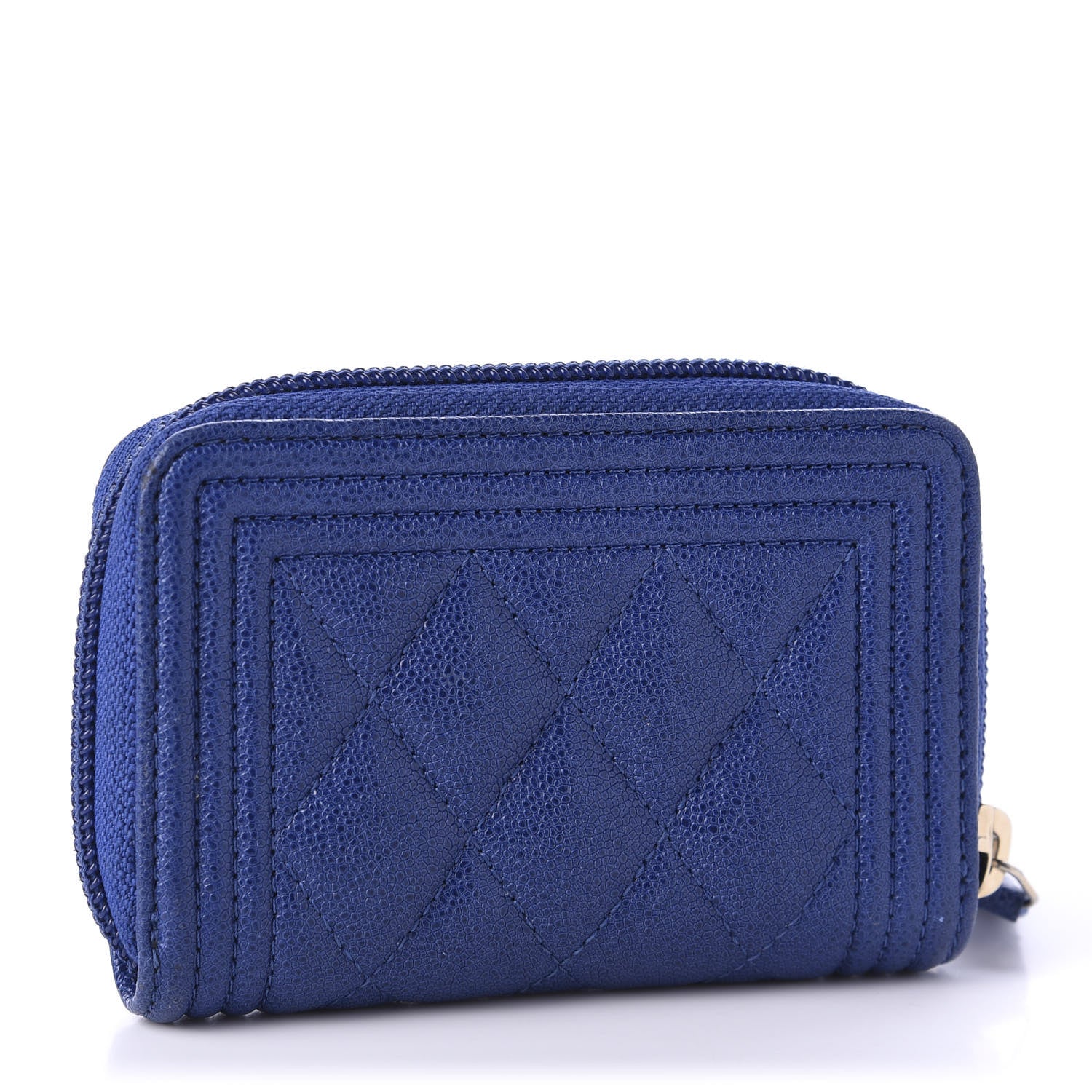 Chanel Caviar Quilted Boy Zip Around Coin Purse Wallet Dark Blue 3 of 9