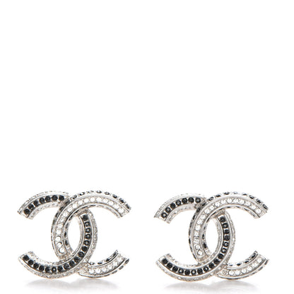 Chanel Crystal CC Earrings Silver Black 1 of 5