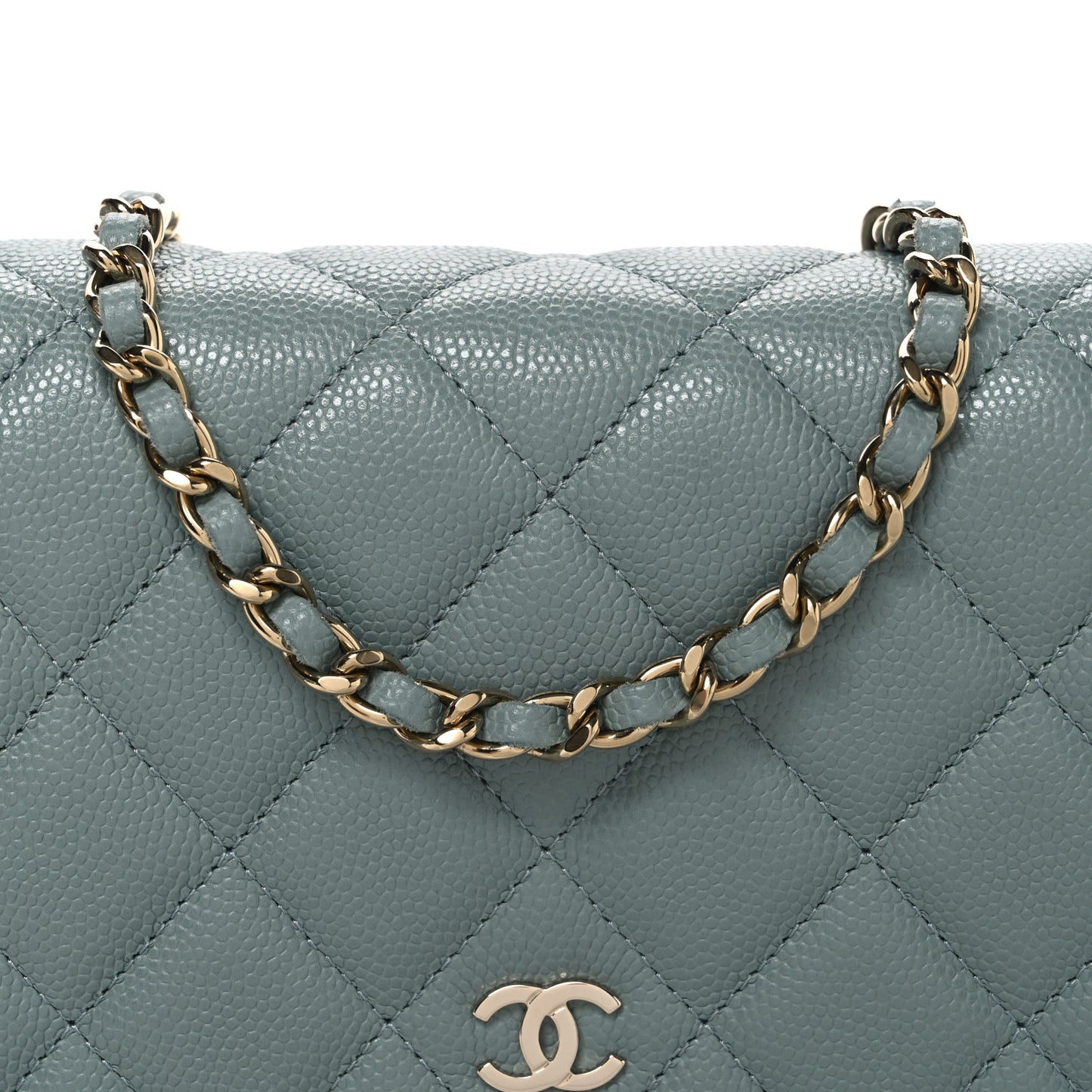 Caviar Quilted Wallet on Chain WOC Grey