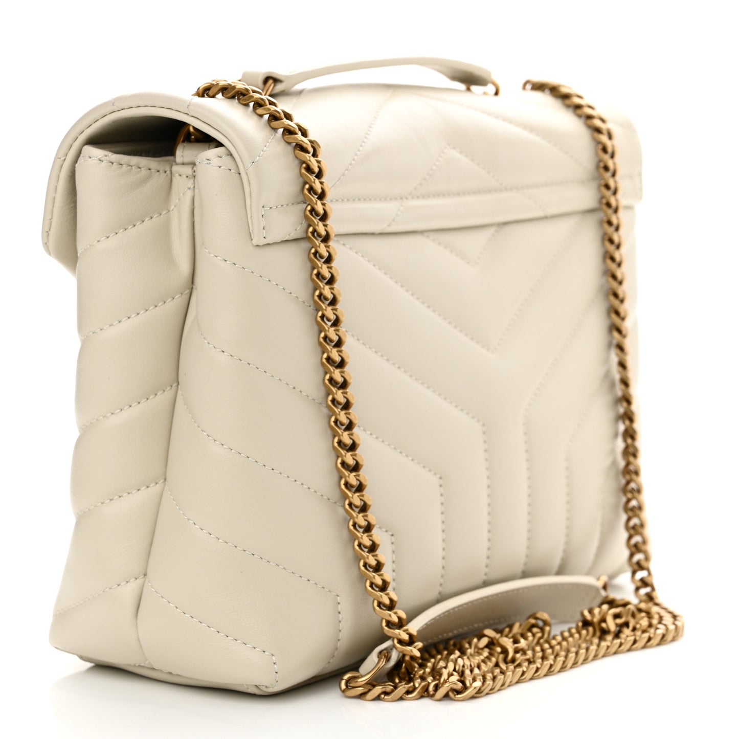Calfskin Y Quilted Monogram Small Loulou Chain Satchel Crema Soft