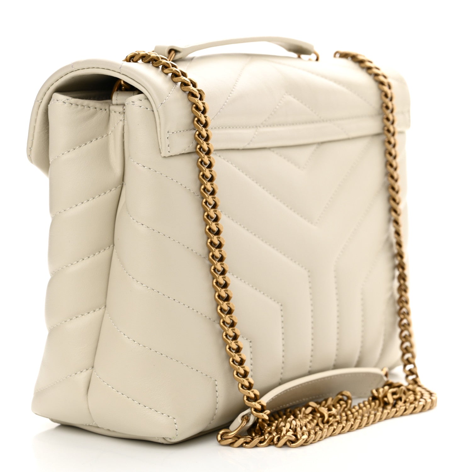 Saint Laurent Calfskin Y Quilted Monogram Small Loulou Chain Satchel Crema Soft 3 of 11