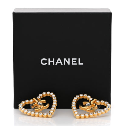 Chanel Crystal Heart CC Earrings Gold 6 of 6