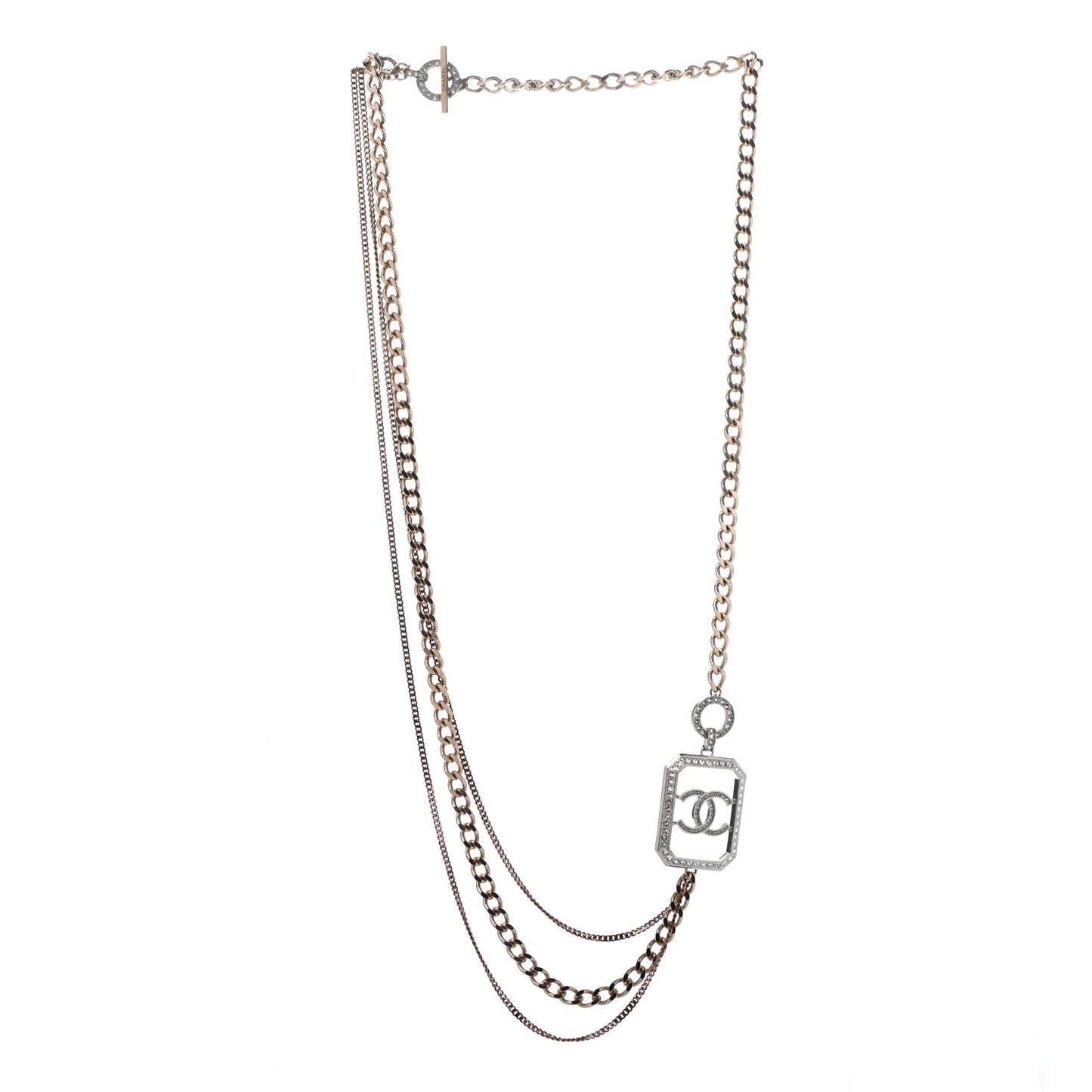Crystal Chain CC Multi Strand Necklace Gold