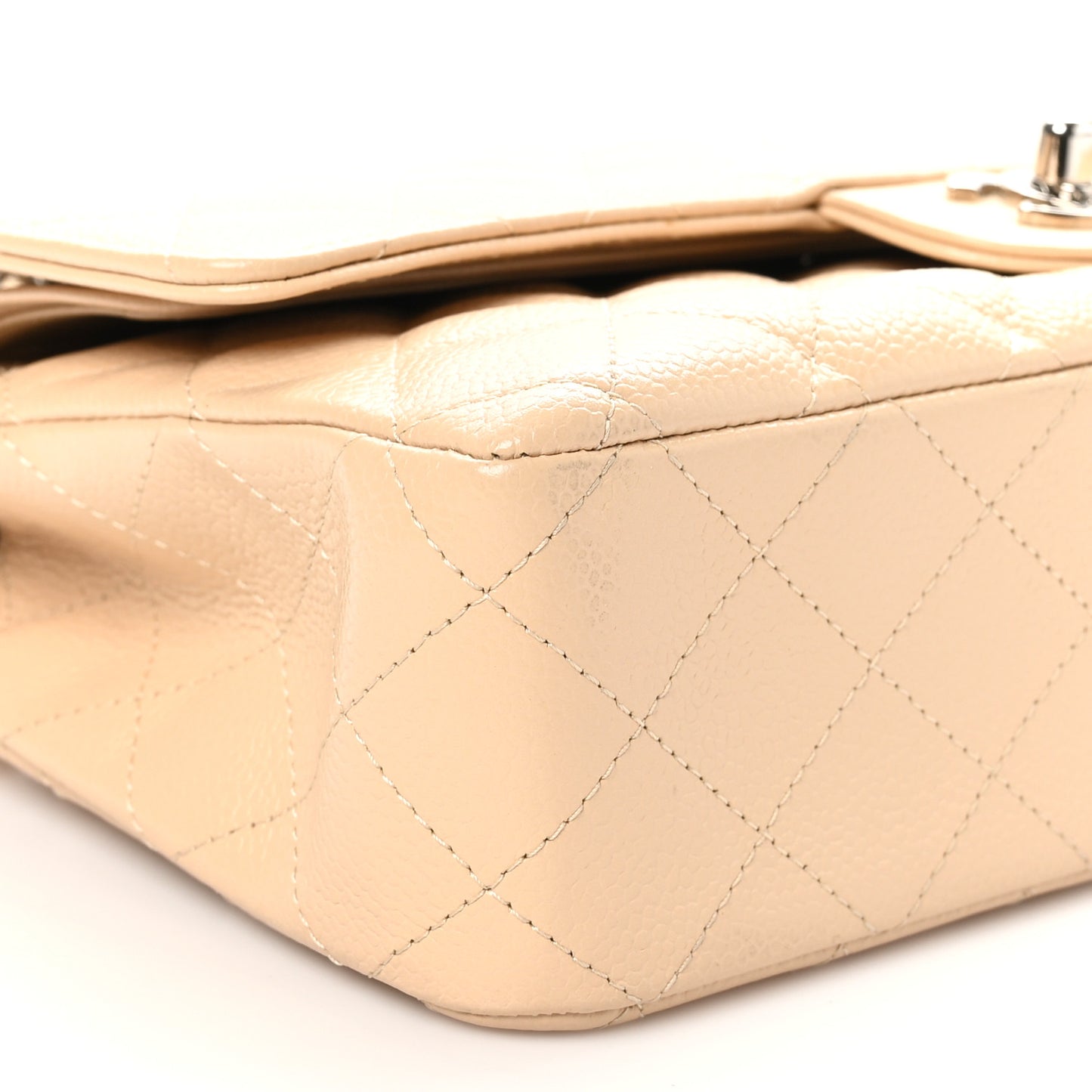 Caviar Quilted Medium Double Flap Beige Clair