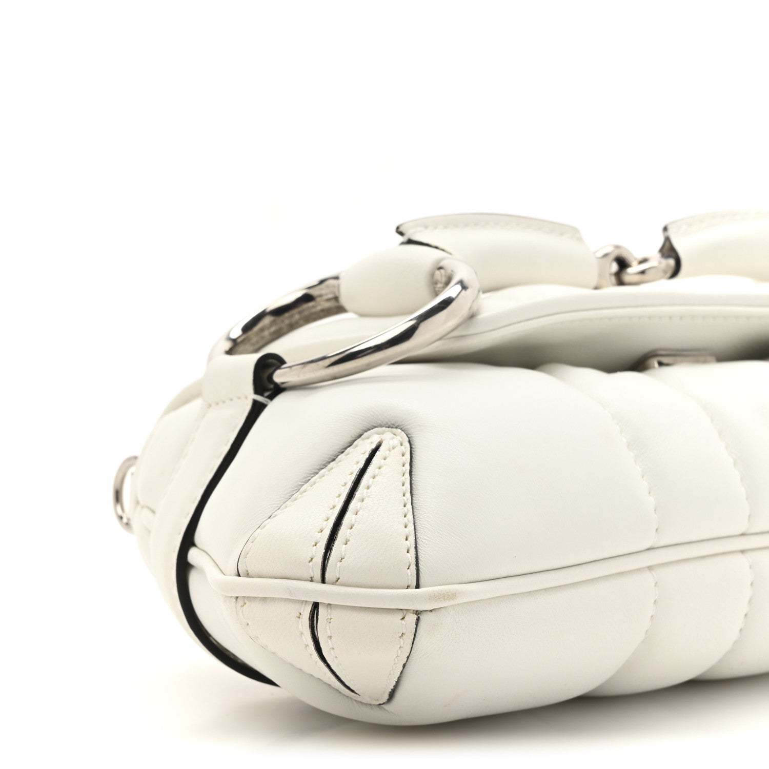 Gucci Nappa Vertical Matelasse Small Maxi Horsebit Chain Shoulder Bag Great White 10 of 11
