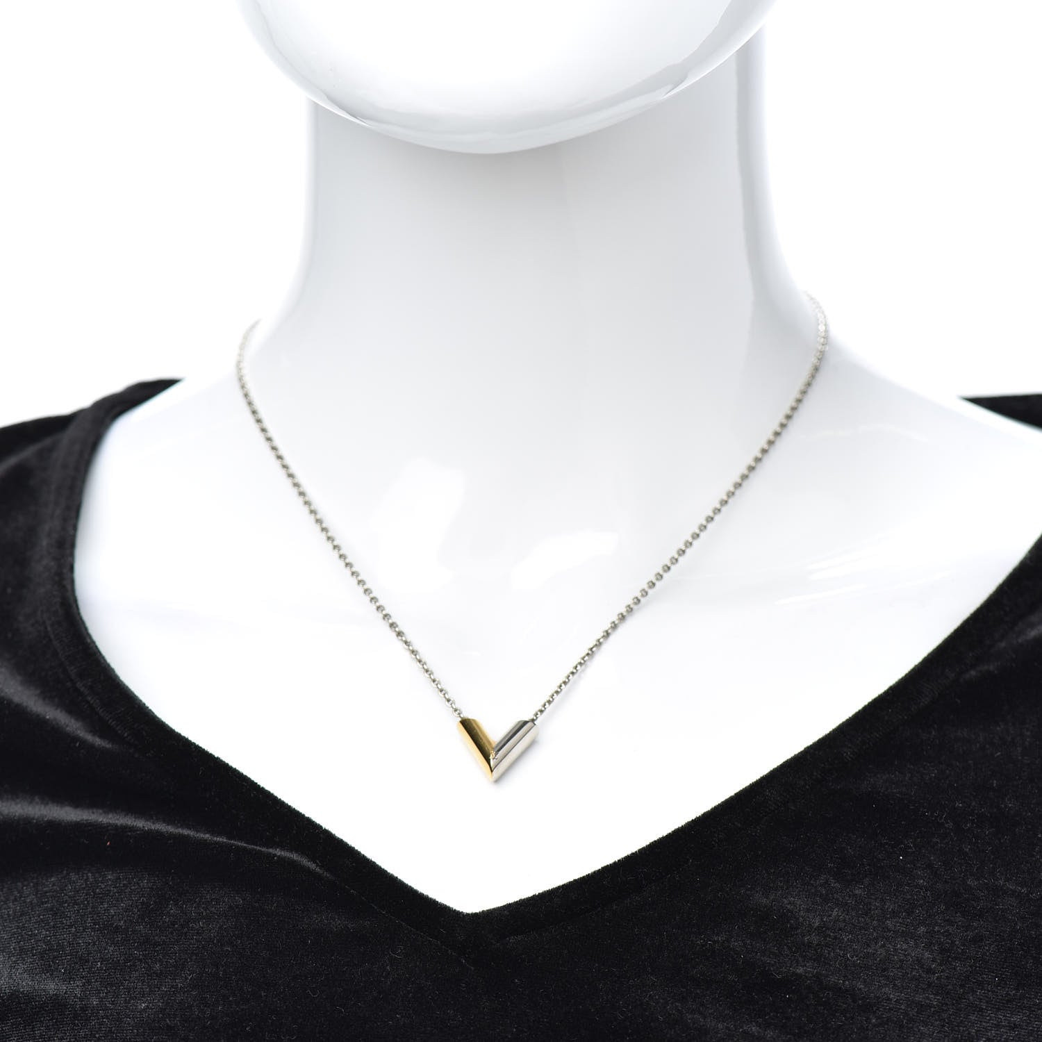 Louis Vuitton Essential V Necklace Silver Gold 2 of 4