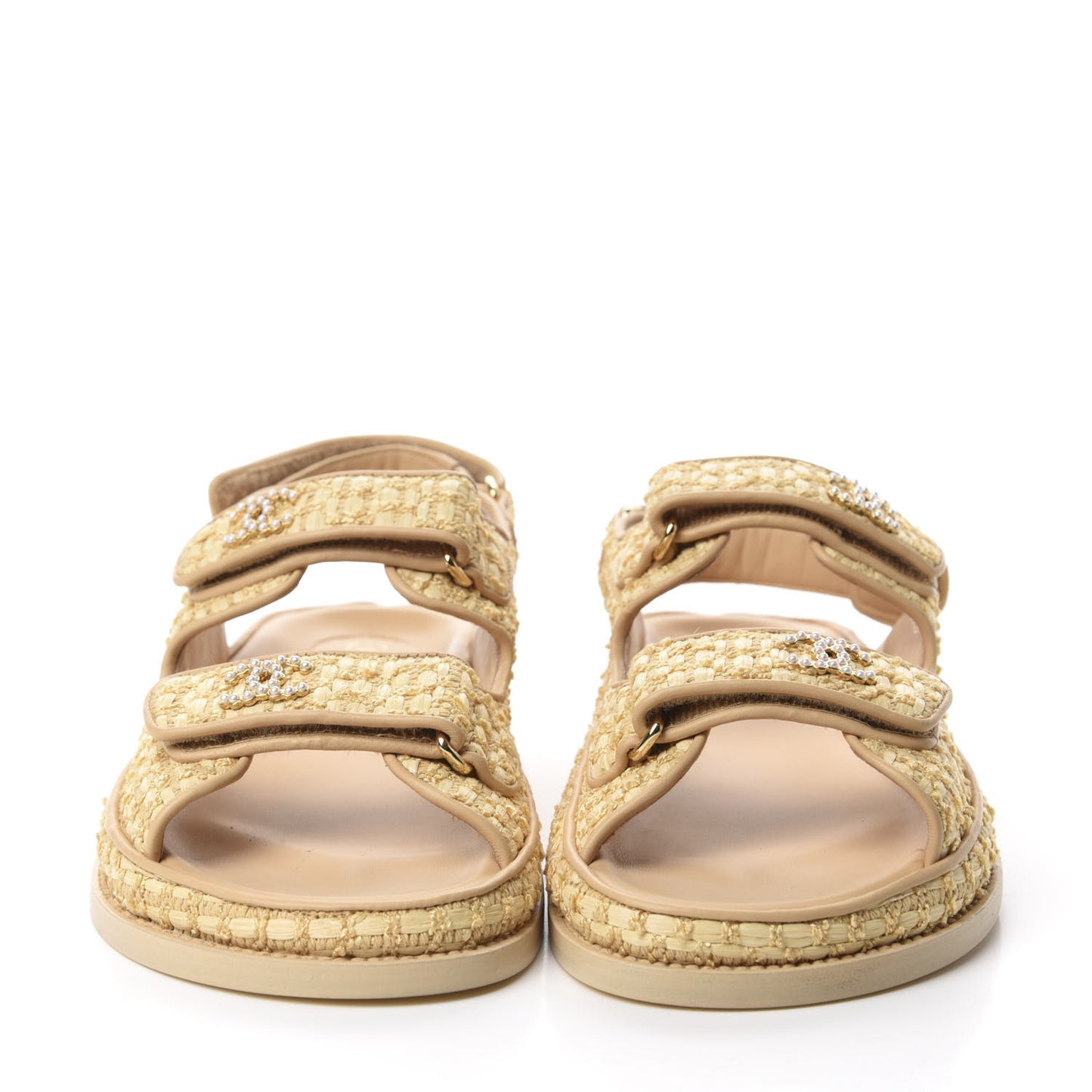 Braided Fabric Velcro Dad Sandals 38 Beige