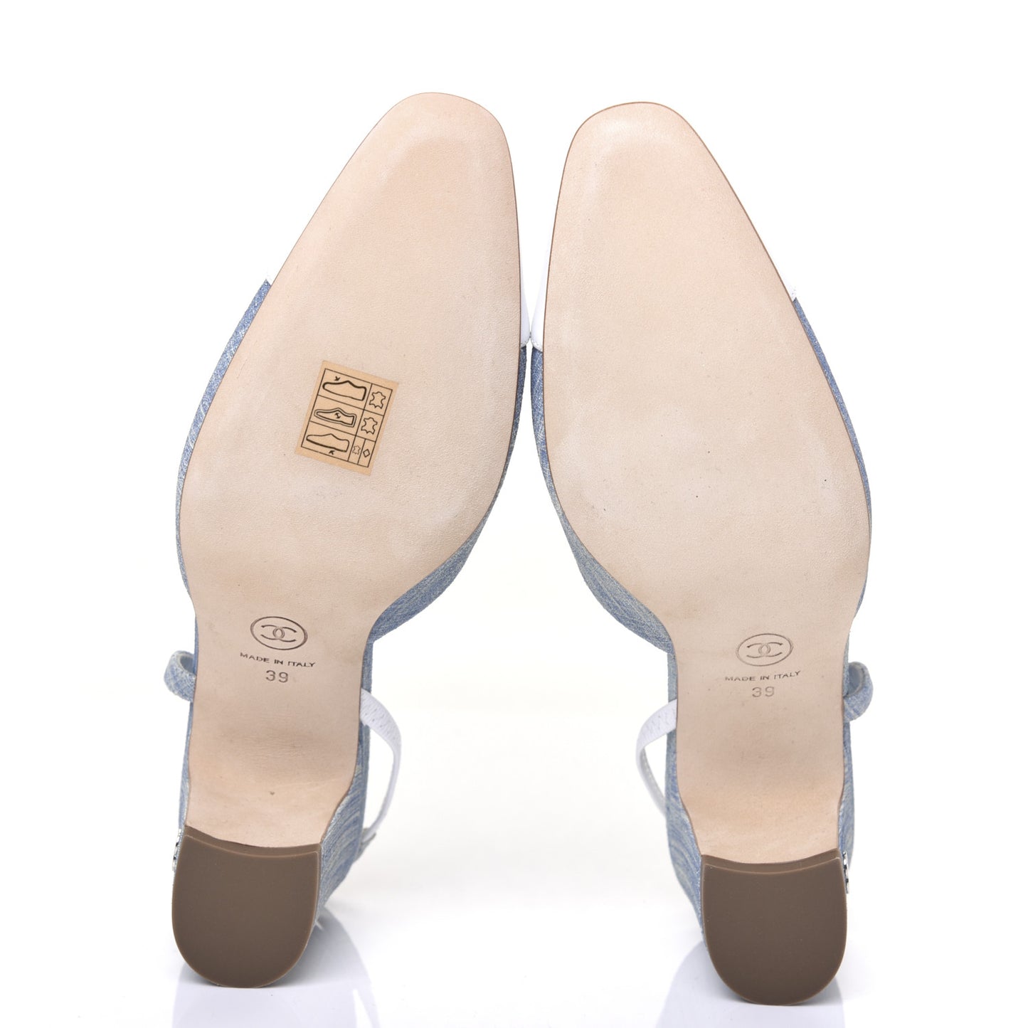 Denim Lambskin Cap Toe CC Slingback Pumps 39 Light Blue White