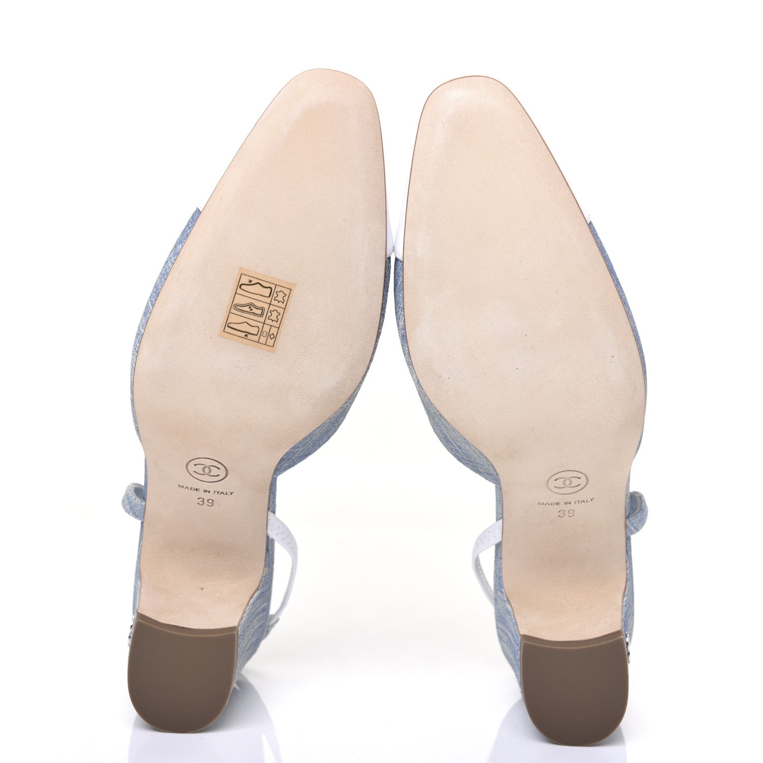 Chanel Denim Lambskin Cap Toe CC Slingback Pumps 39 Light Blue White 5 of 9