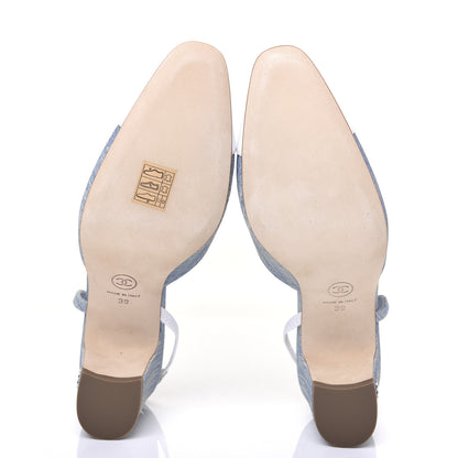 Chanel Denim Lambskin Cap Toe CC Slingback Pumps 39 Light Blue White 5 of 9