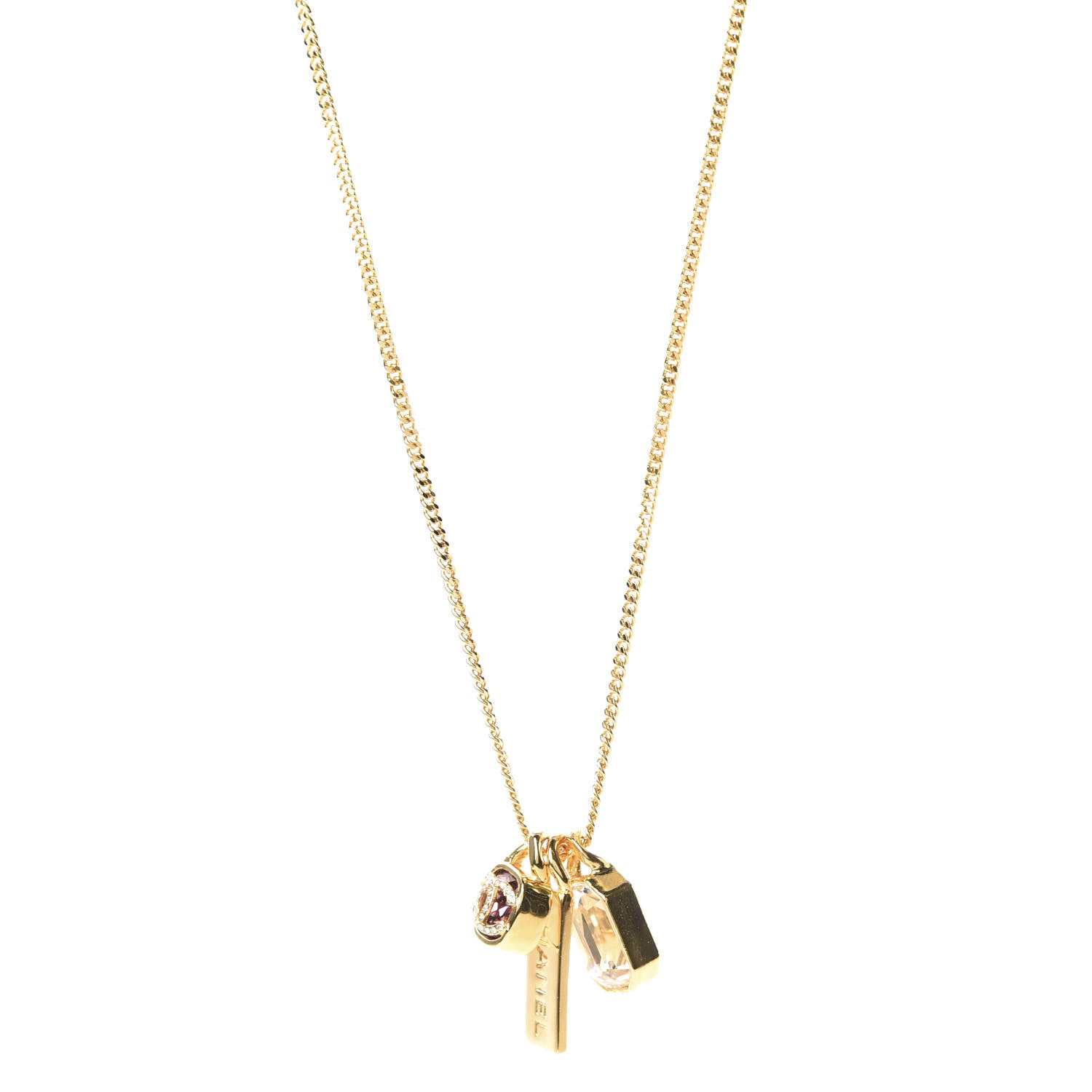 Chanel Metal Crystal Charm Necklace Purple Gold 1 of 7