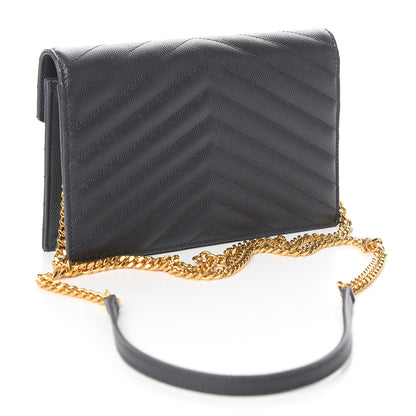 Saint Laurent Grain De Poudre Matelasse Chevron Monogram Envelope Chain Wallet Dark Smog 3 of 11