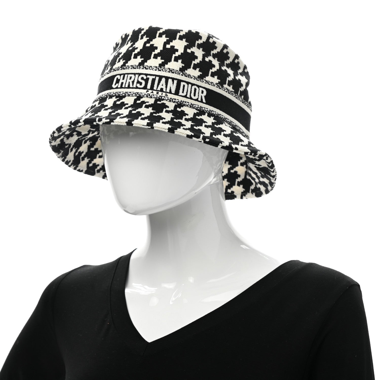 Christian Dior Pied De Poule Bucket Hat 58 Black White 2 of 8