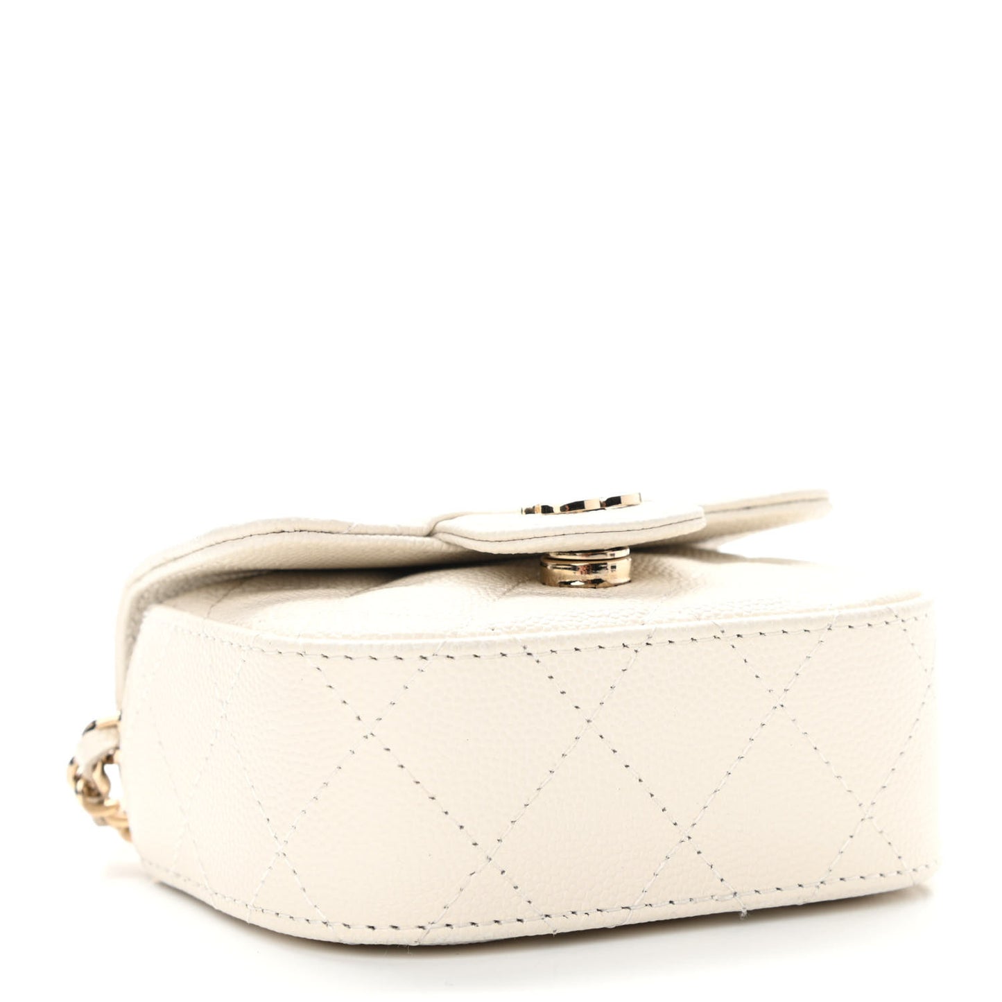 Caviar Quilted Mini Clutch With Chain White