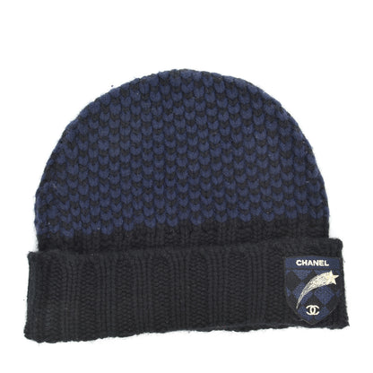 Chanel Cashmere CC Shooting Star Beanie Hat Navy Black 1 of 5
