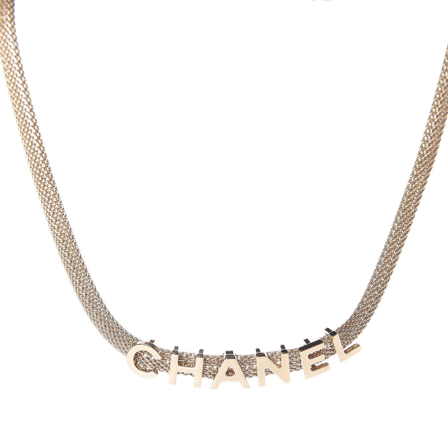Mesh Logo Choker Necklace Gold