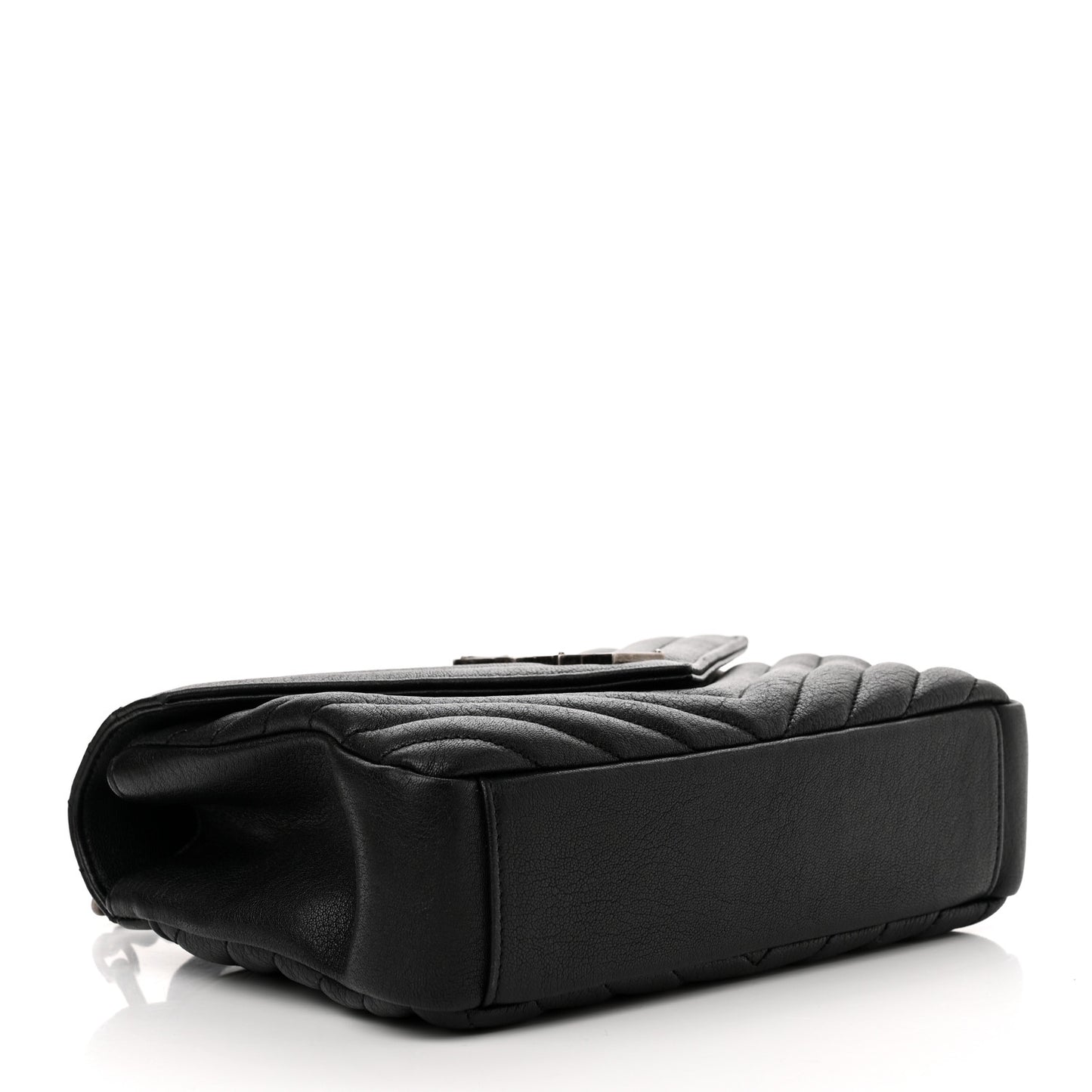 Sheepskin Matelasse Chevron Monogram Medium College Bag Black