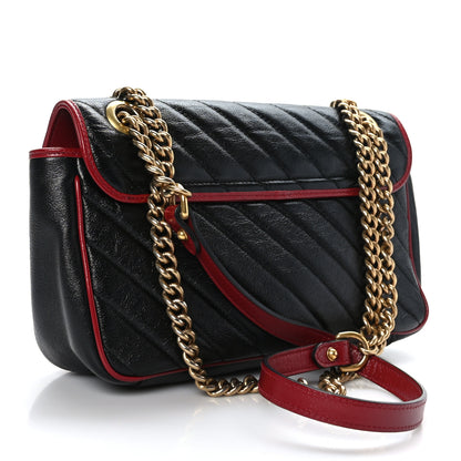 Gucci Vintage Effect Calfskin Matelasse Diagonal Small Torchon GG Marmont Shoulder Bag Black Romantic Cherry 3 of 9