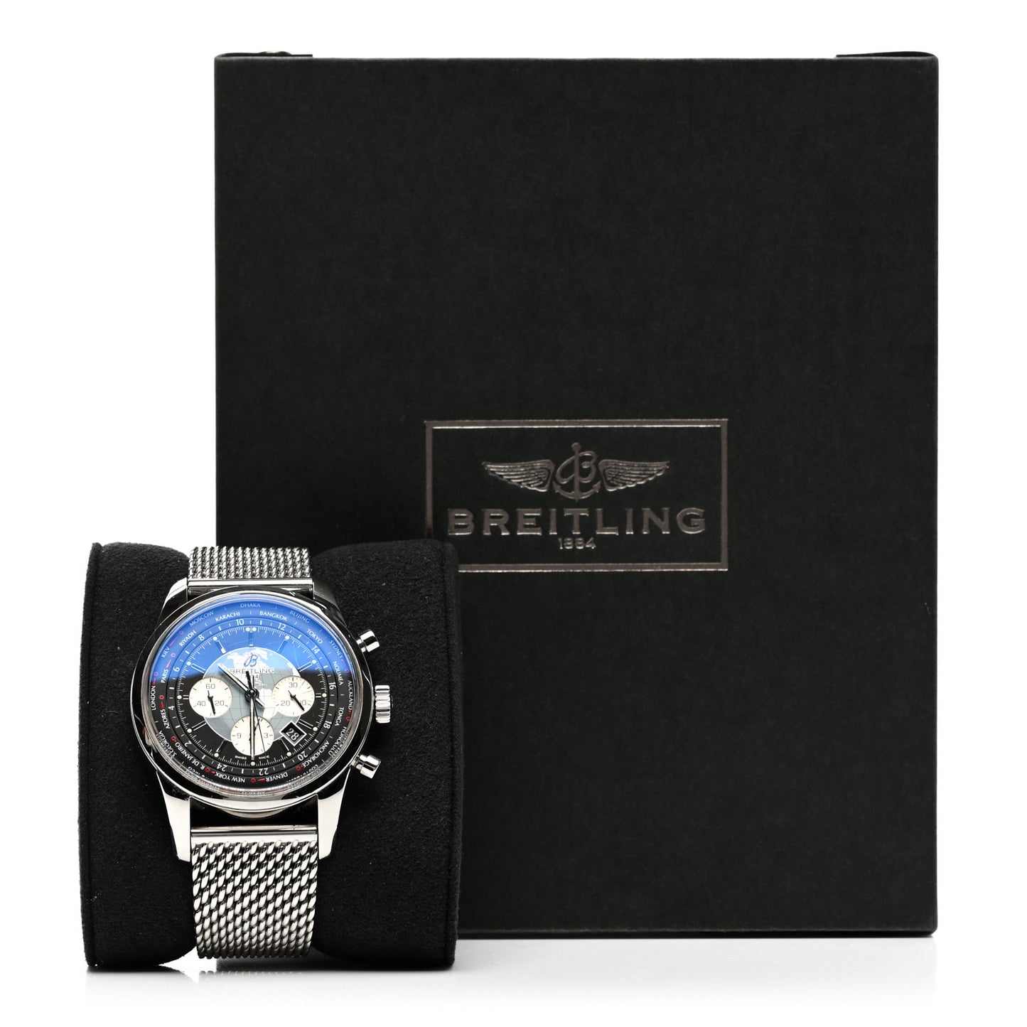 Stainless Steel 46mm Transocean Unitime Chronograph Automatic Watch Black AB0510