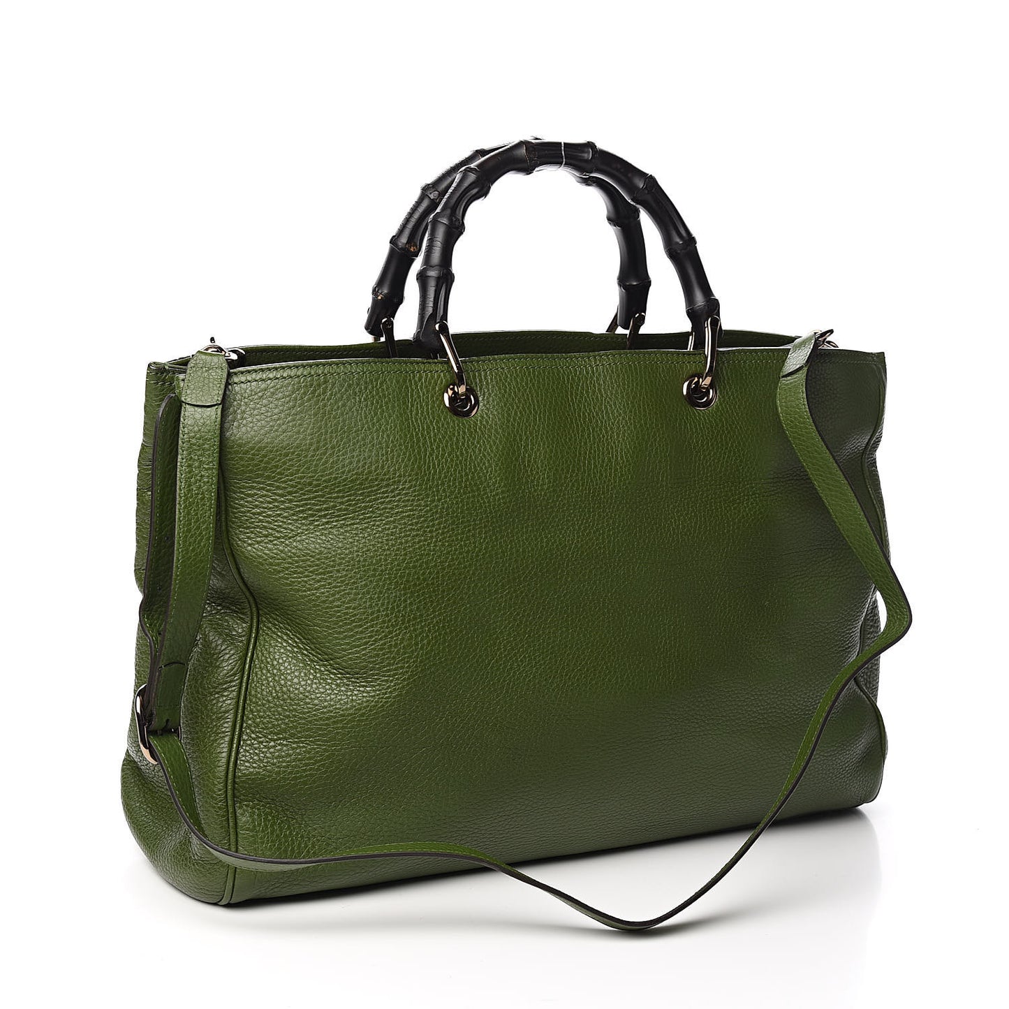 Pebbled Calfskin Large Bamboo Shopper Tote Green