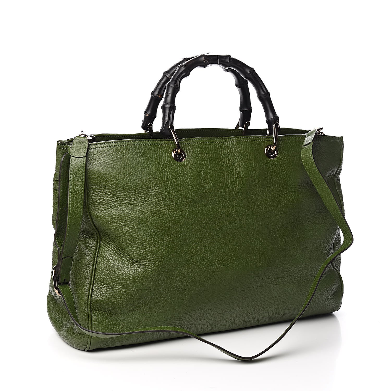 Gucci Pebbled Calfskin Large Bamboo Shopper Tote Green 3 of 15