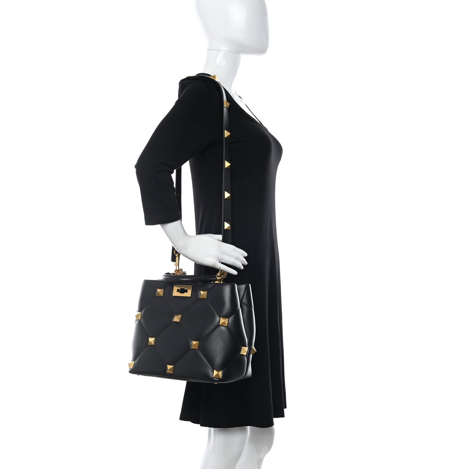 Valentino Garavani Nappa Roman Stud The Handle Bag Black 2 of 9