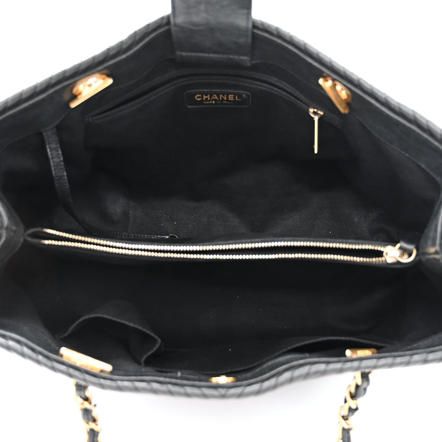 Wrinkled Lambskin Chevron Quilted Large Surpique Tote Black