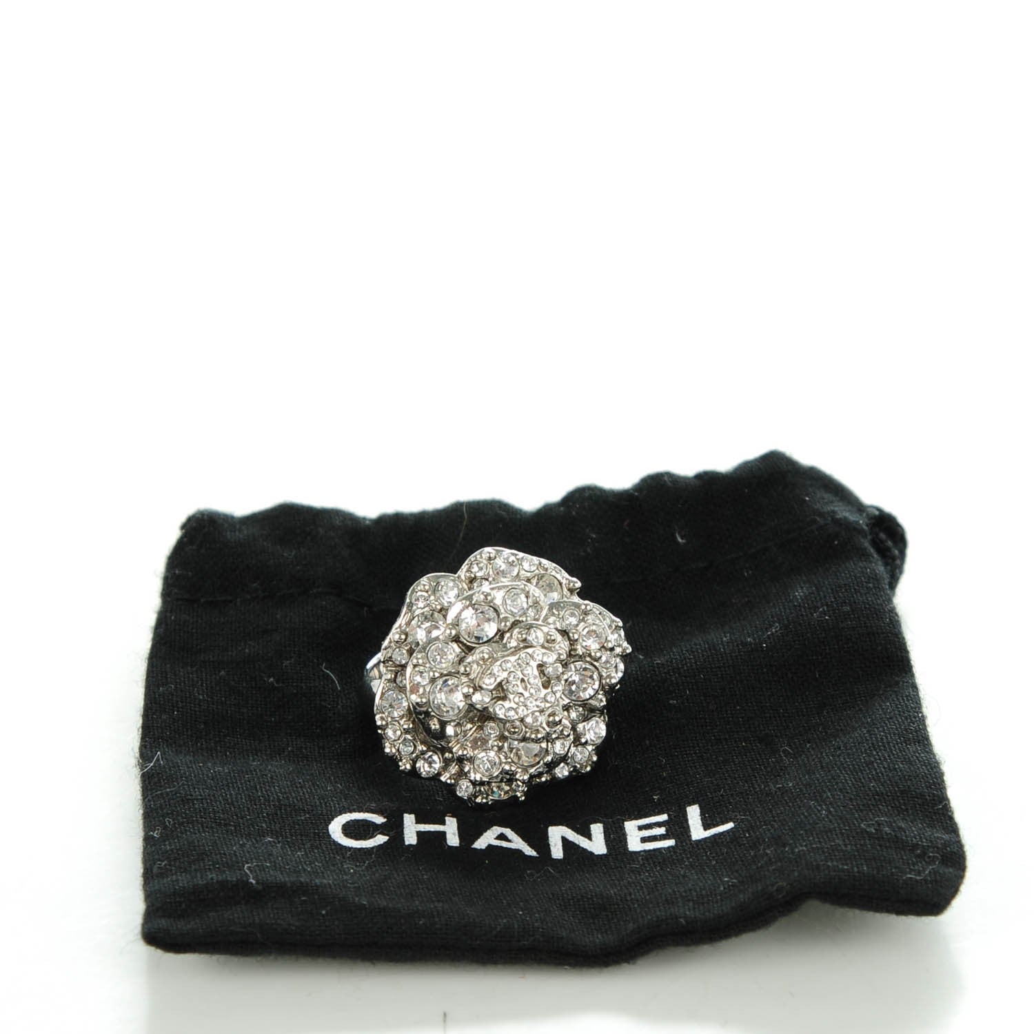Chanel Swarovski Crystal Camellia Ring 6 Silver 5 of 5