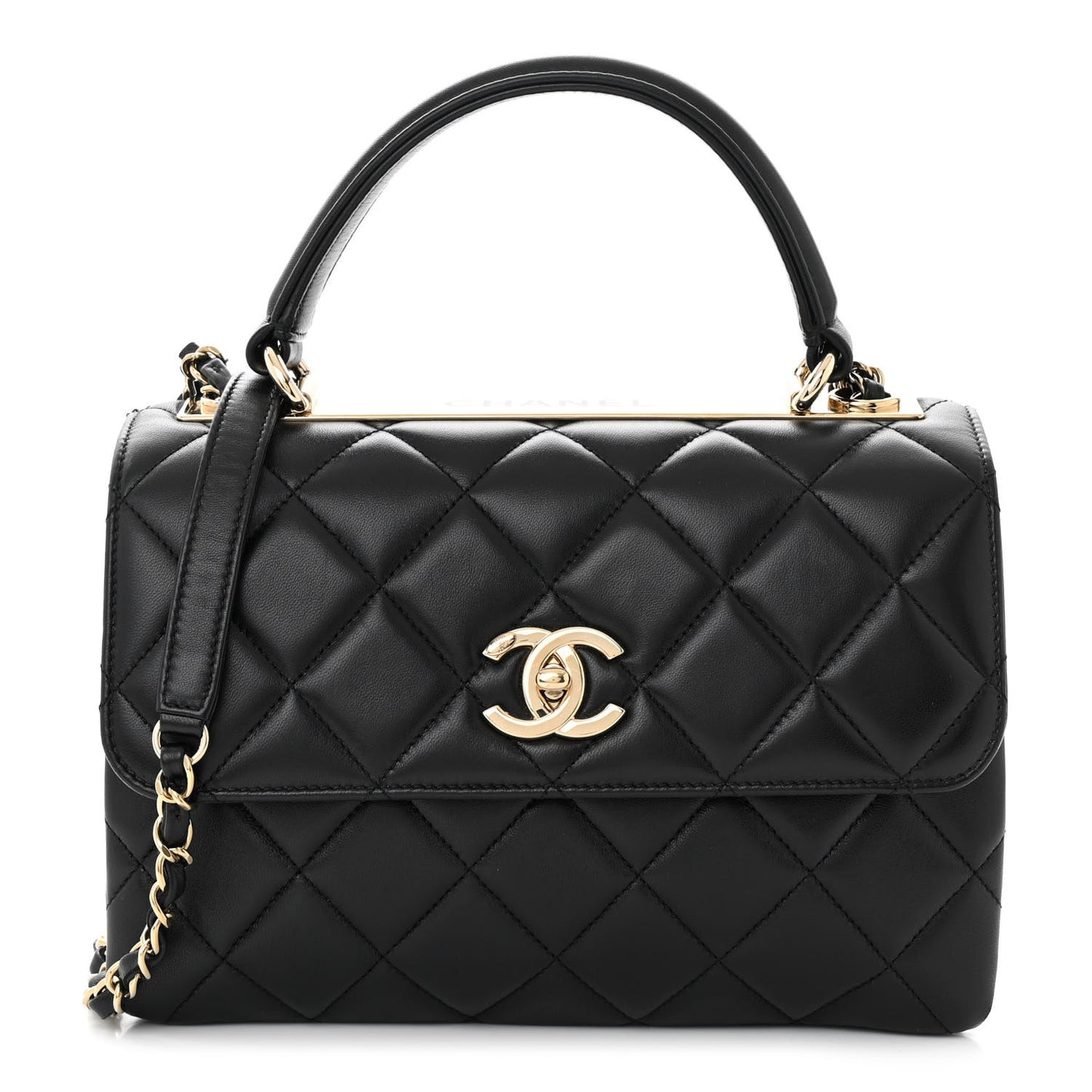 Lambskin Quilted Small Trendy CC Dual Handle Flap Bag Black