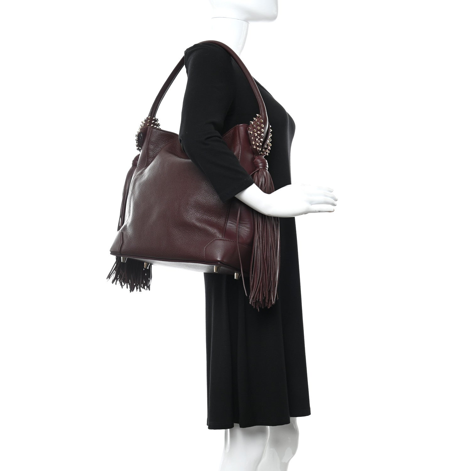 Christian Louboutin Empire Calf Spikes Fringe Eloise Hobo Bordeaux 2 of 12