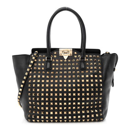 Valentino Garavani Calfskin Small Rockstud All Over Double Handle Tote Black 1 of 14