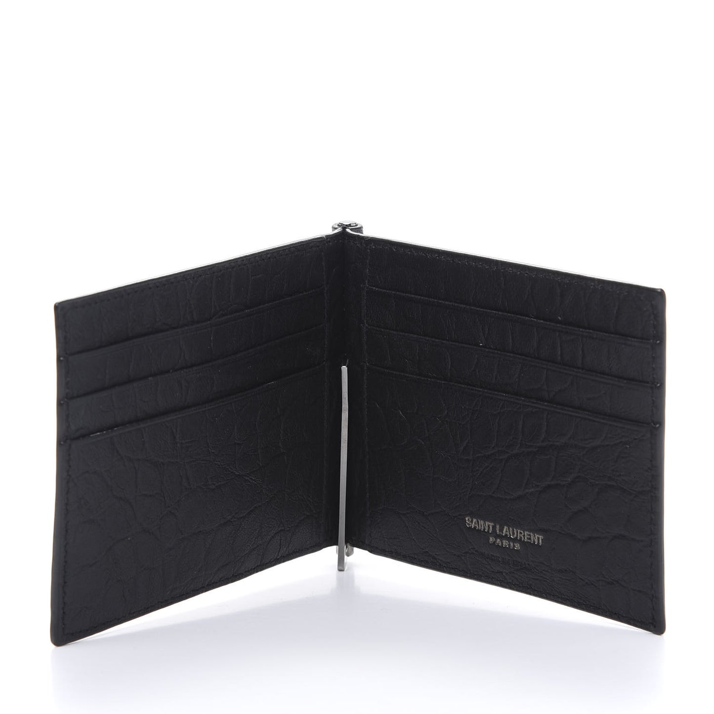 Calfskin Crocodile Embossed Bill Clip Card Case Black