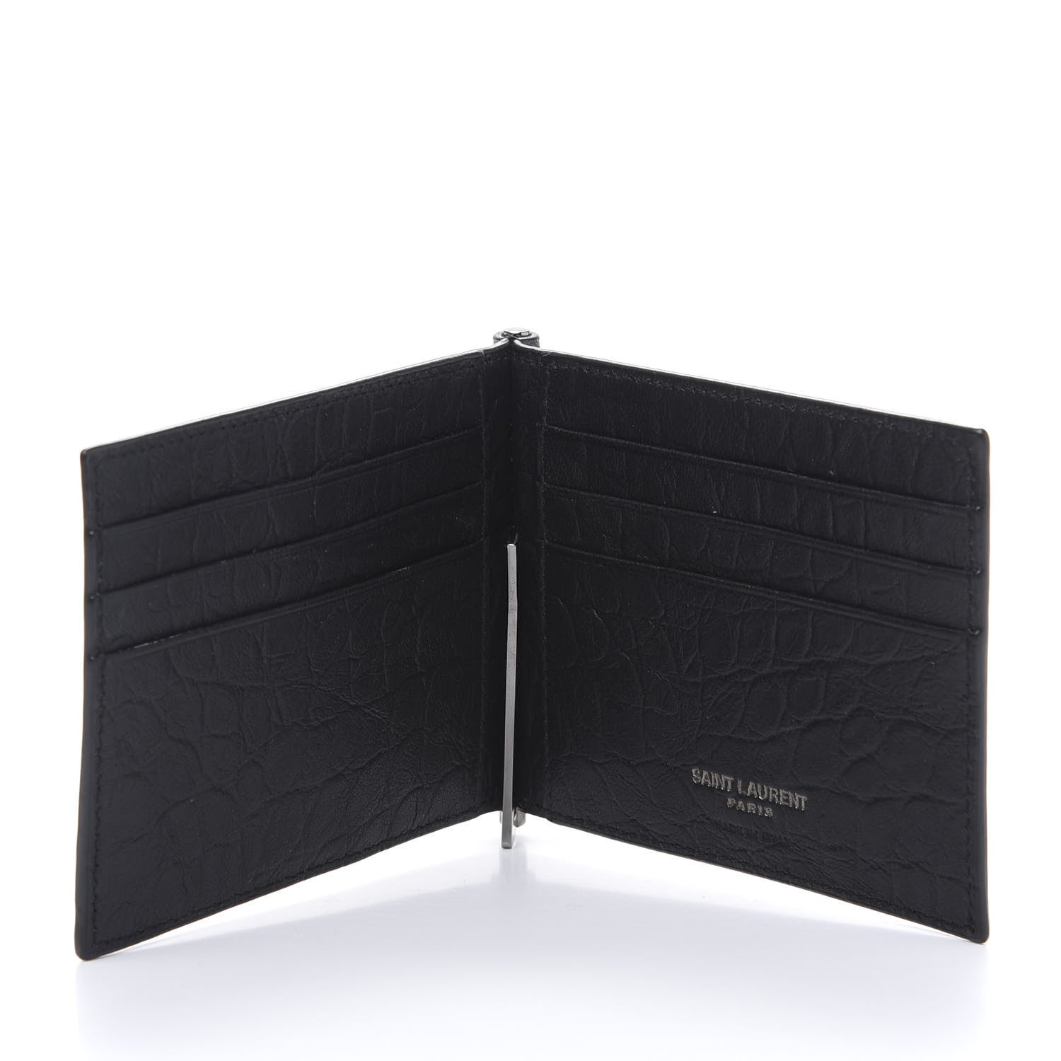 Saint Laurent Calfskin Crocodile Embossed Bill Clip Card Case Black 5 of 8