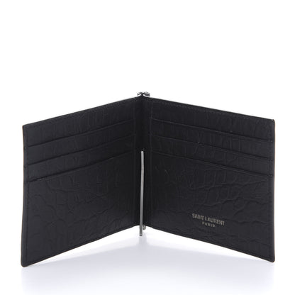 Saint Laurent Calfskin Crocodile Embossed Bill Clip Card Case Black 5 of 8