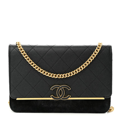 Chanel Caviar Suede Stitched Lady Coco Wallet On Chain WOC Black 1 of 12