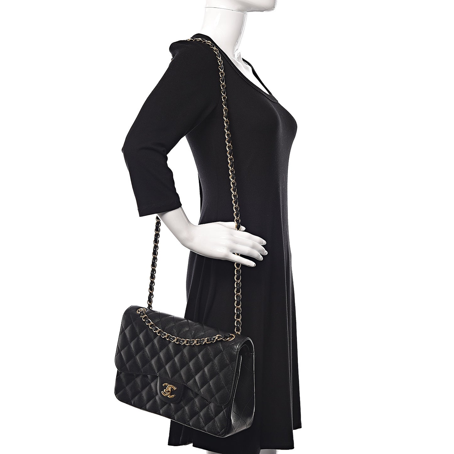 Caviar Quilted Jumbo Double Flap Black